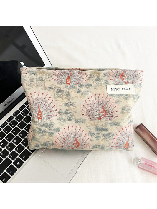 Cosbai Classic Peacock Travel Pouch with vibrant peacock feather design on fabric