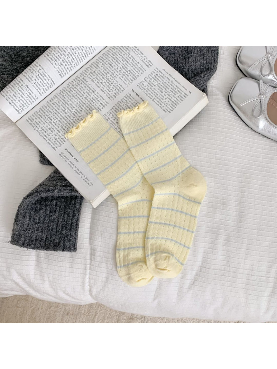Rufia - Ruffle Trim Striped Crew Socks