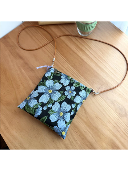 Cosbai - Floral Woven Crossbody Pouch