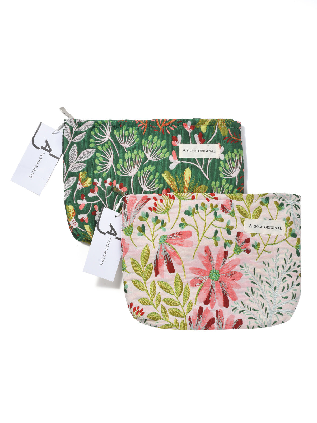 Cosbai – Retro Floral Embossed Canvas Makeup Bag