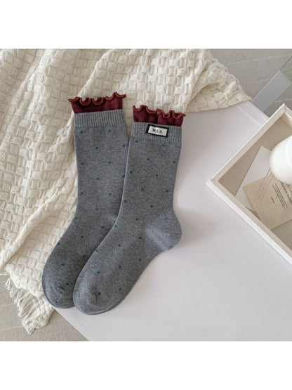 Rufia – Lace Mid-Calf Socks with Polka Dot