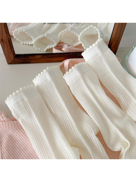 Rufia - White Embossing Scalloped Edge Crew Socks