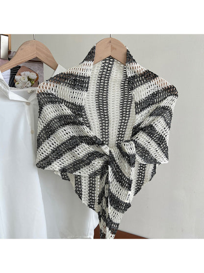 Close-up of Scarvii scarf showing detailed open knit striped pattern