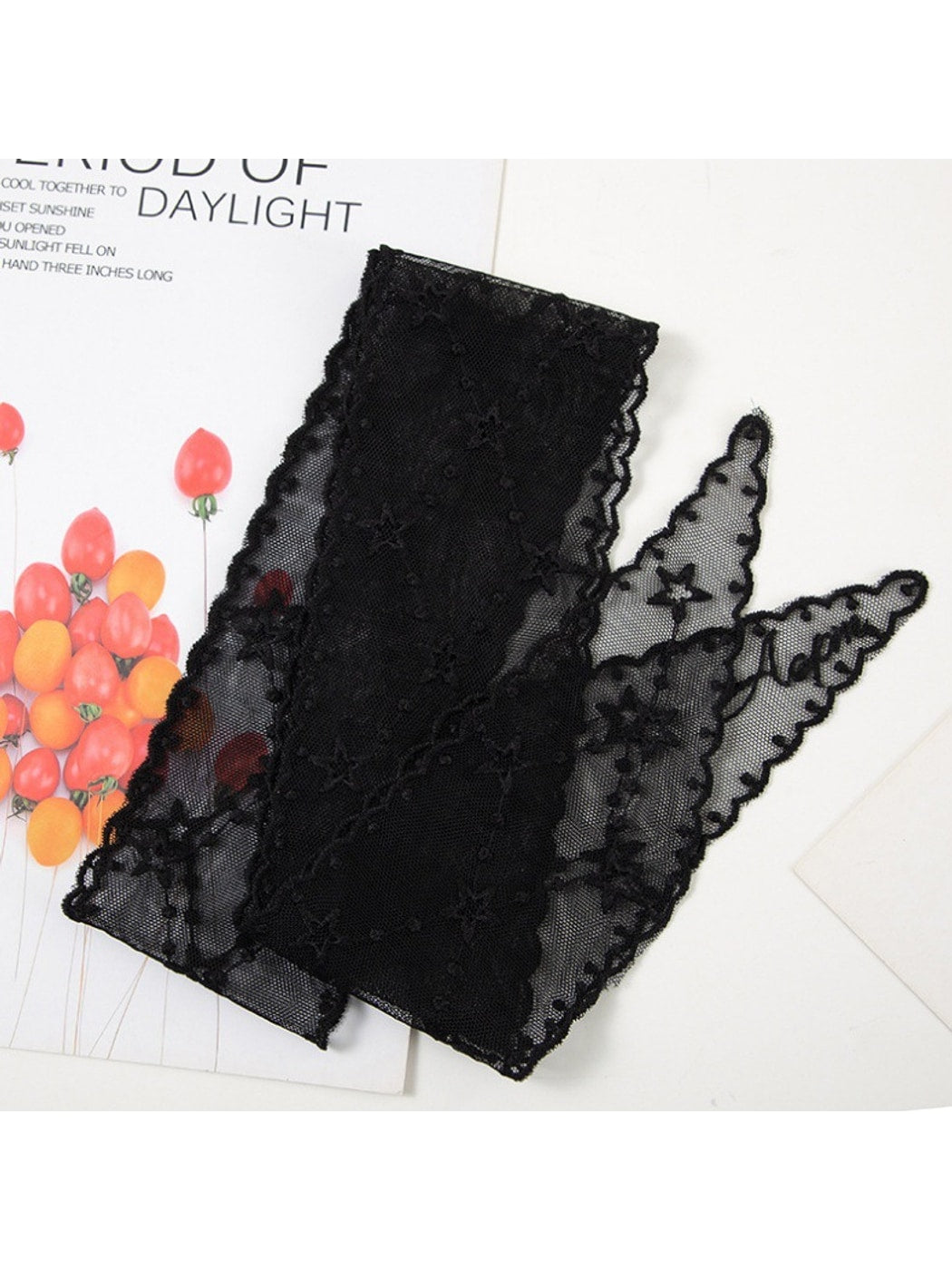 Scarvii - Embroidered Star Lace Long Narrow Scarf