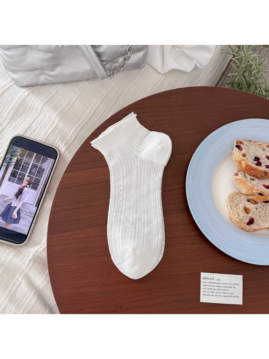 Rufia - Multiple Texture Designs White Ankle Socks