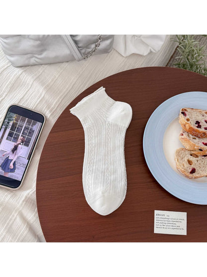 Rufia - Multiple Texture Designs White Ankle Socks
