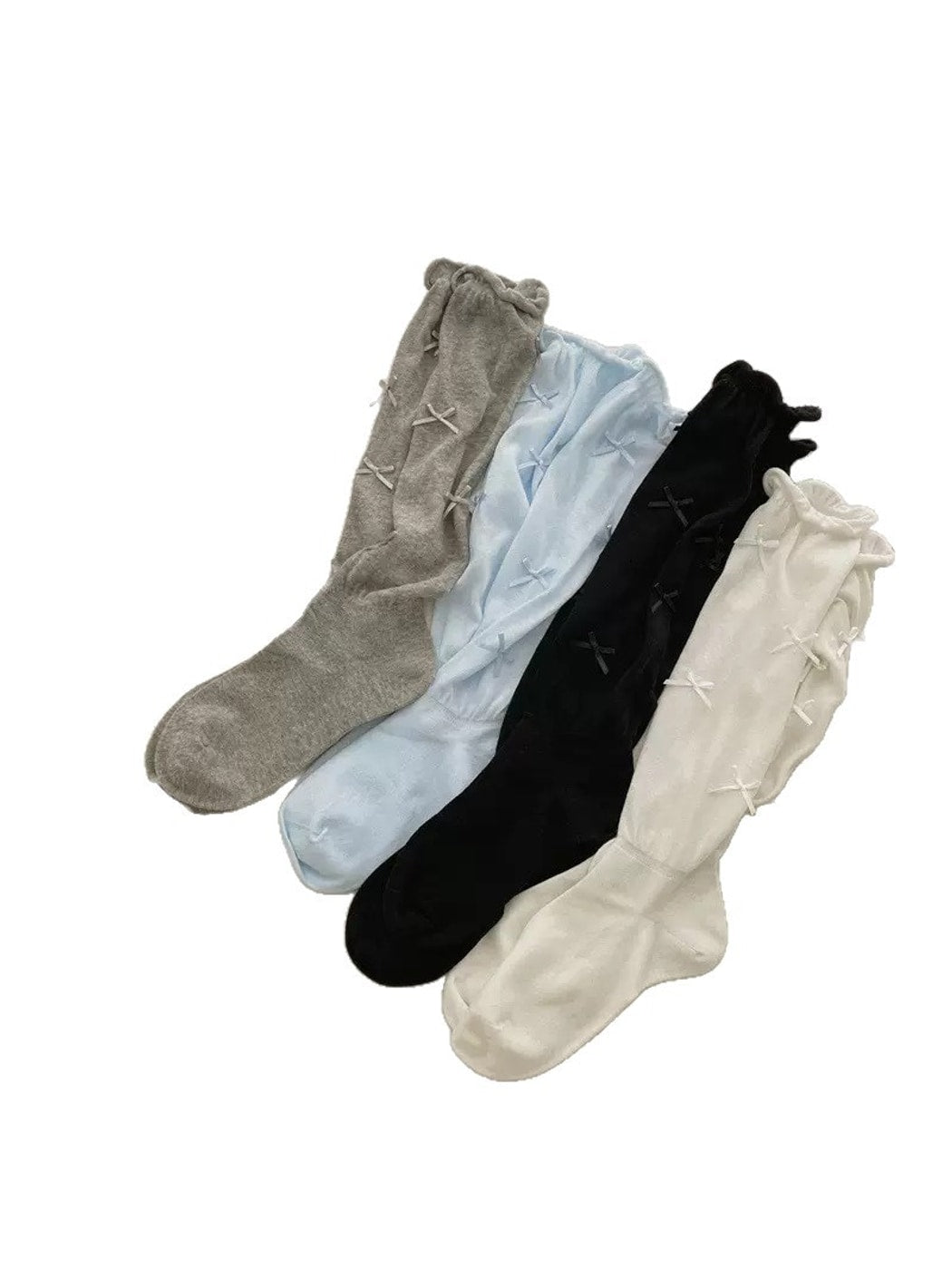 Rufia - Decorative Bow Trim Slouchy Mid Calf Socks