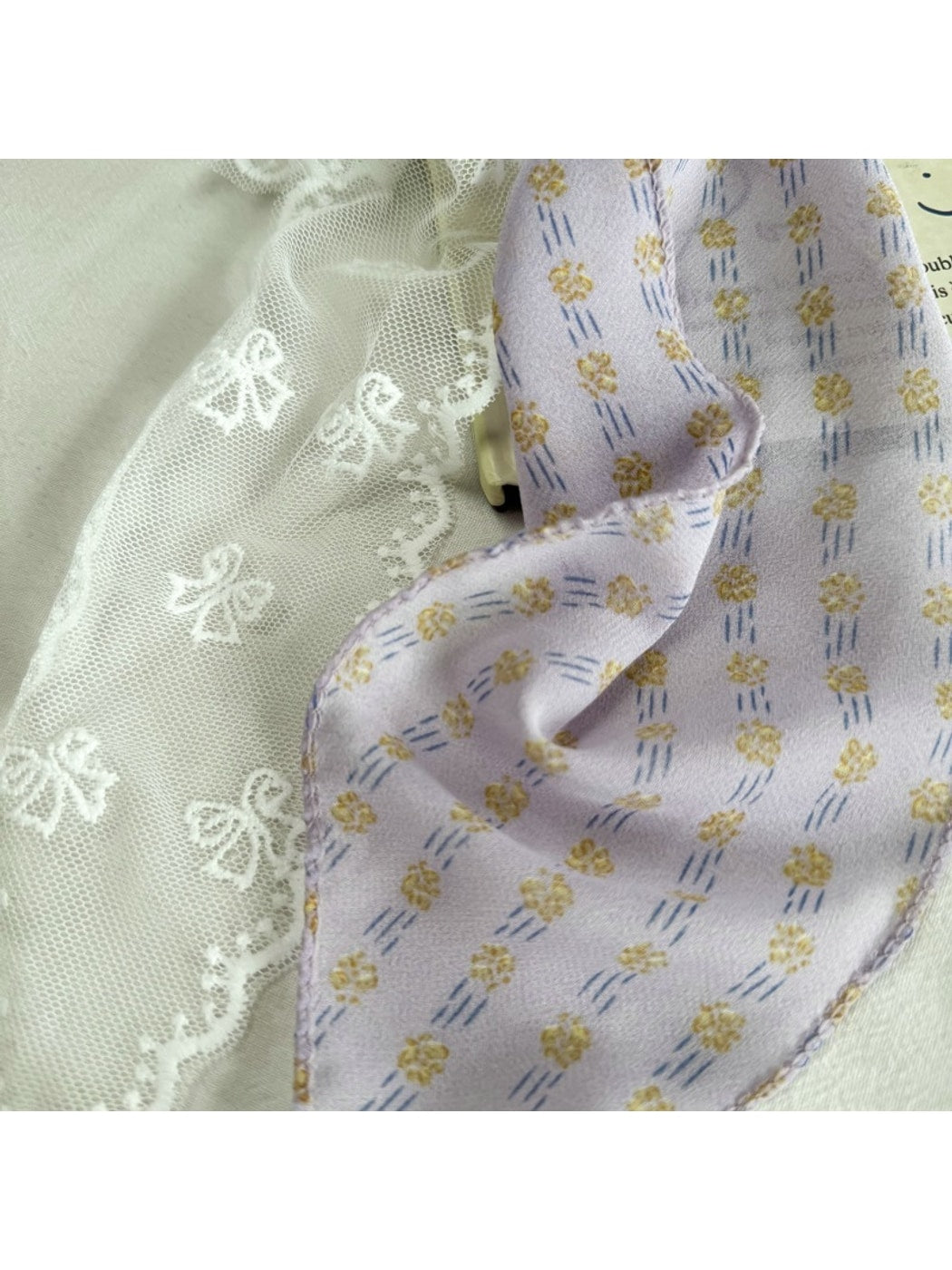 Scarvii - Lace Double Layer Floral Long Narrow Scarf