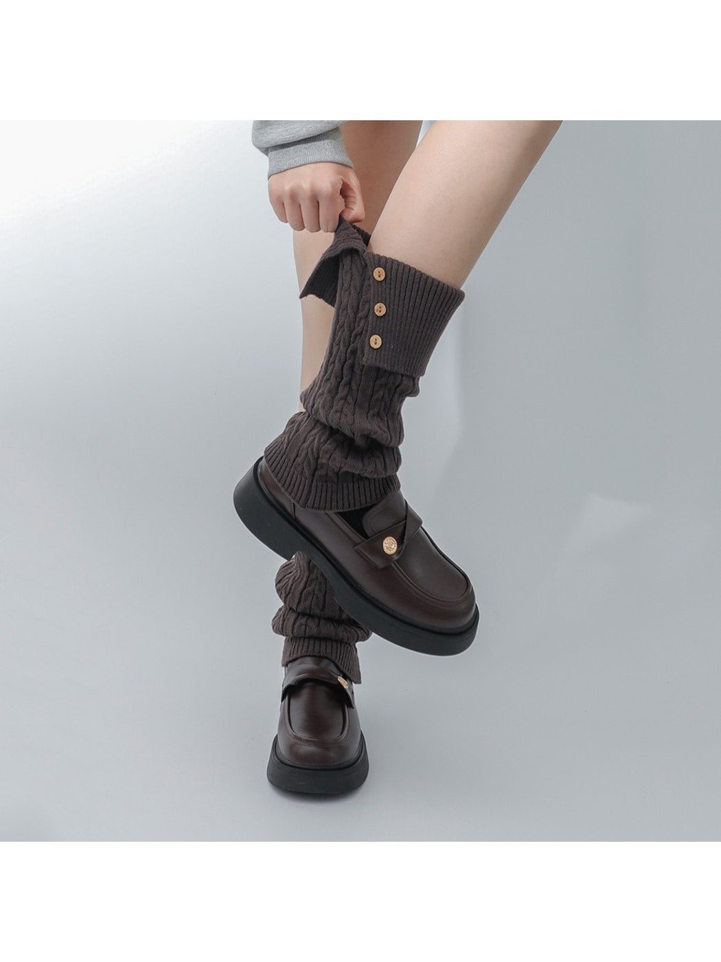 Cozyra - Button Cuff Knit Mid-Calf Leg Warmers