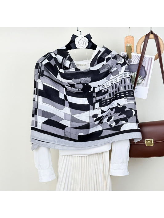 Scarvii - Lightweight Geometric Print Shawl