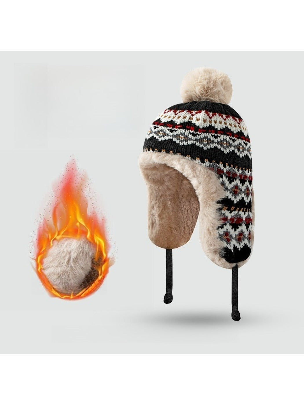 Haila - Jacquard Patterned  Knitted Beanie with Earflaps