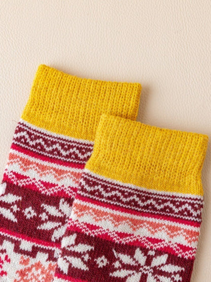 Rufia - Retro Snowflake Thick Mid-Calf Winter Socks - 5 Pairs/Pack