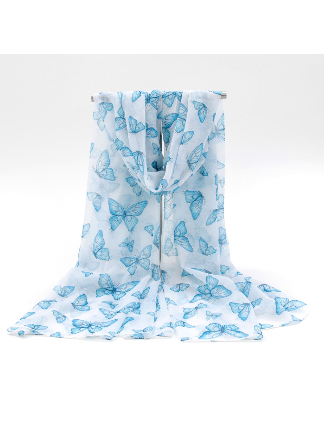 Scarvii - Blue Butterfly Print Lightweight Scarf