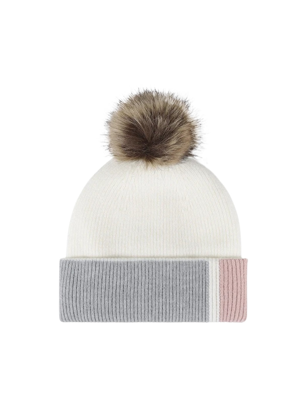 Haila - Colorblock Plush Lined Pom Knit Beanie