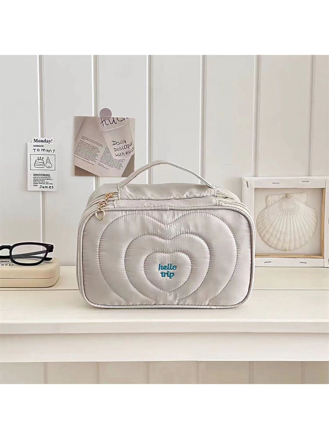 Cosbai travel cosmetic organizer displayed on a bathroom counter with toiletries