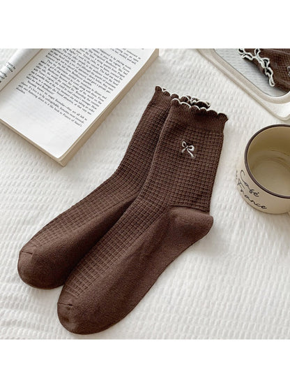 Rufia - Embroidered Bow Waffle Crew Socks product image 6