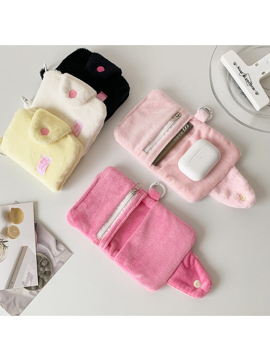 Cosbai - Solid Color Fold Over Plush Coin Purse