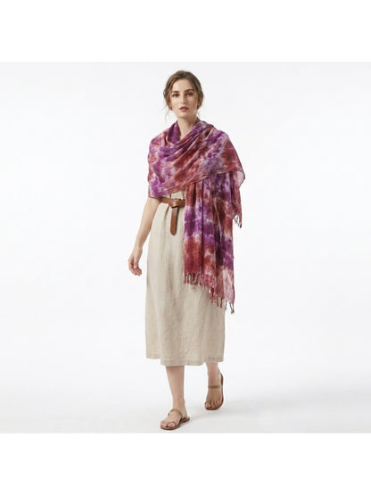 Scarvii - Abstract Mottled Tie-Dye Fringe Scarf