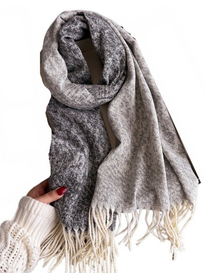 Scarvii - Color-Block Textured Fringe Scarf – Warm & Stylish