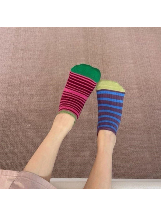 Rufia - Striped Colorblock Fashion No-Show Socks