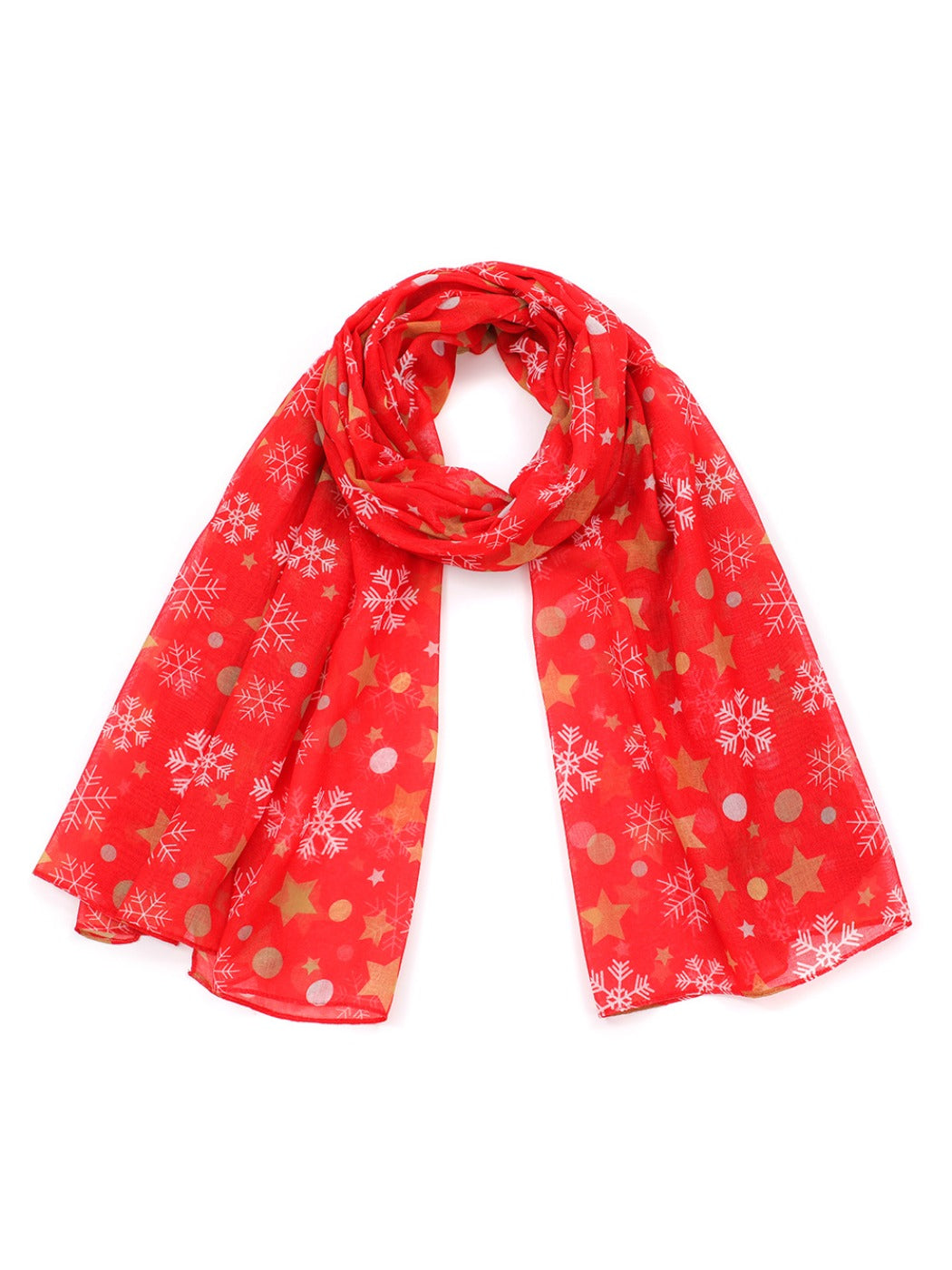 Scarvii - Red Scarf with Christmas Snowflake Print
