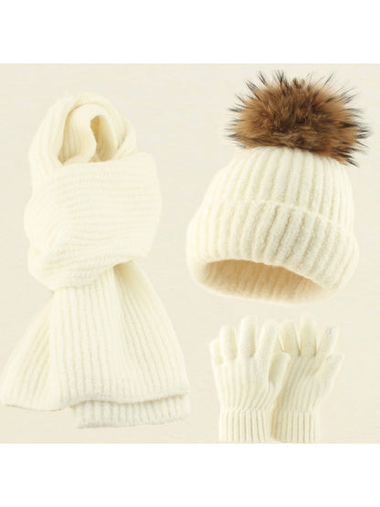 Haila - Round Crown Beanie, Scarf & Glove Set