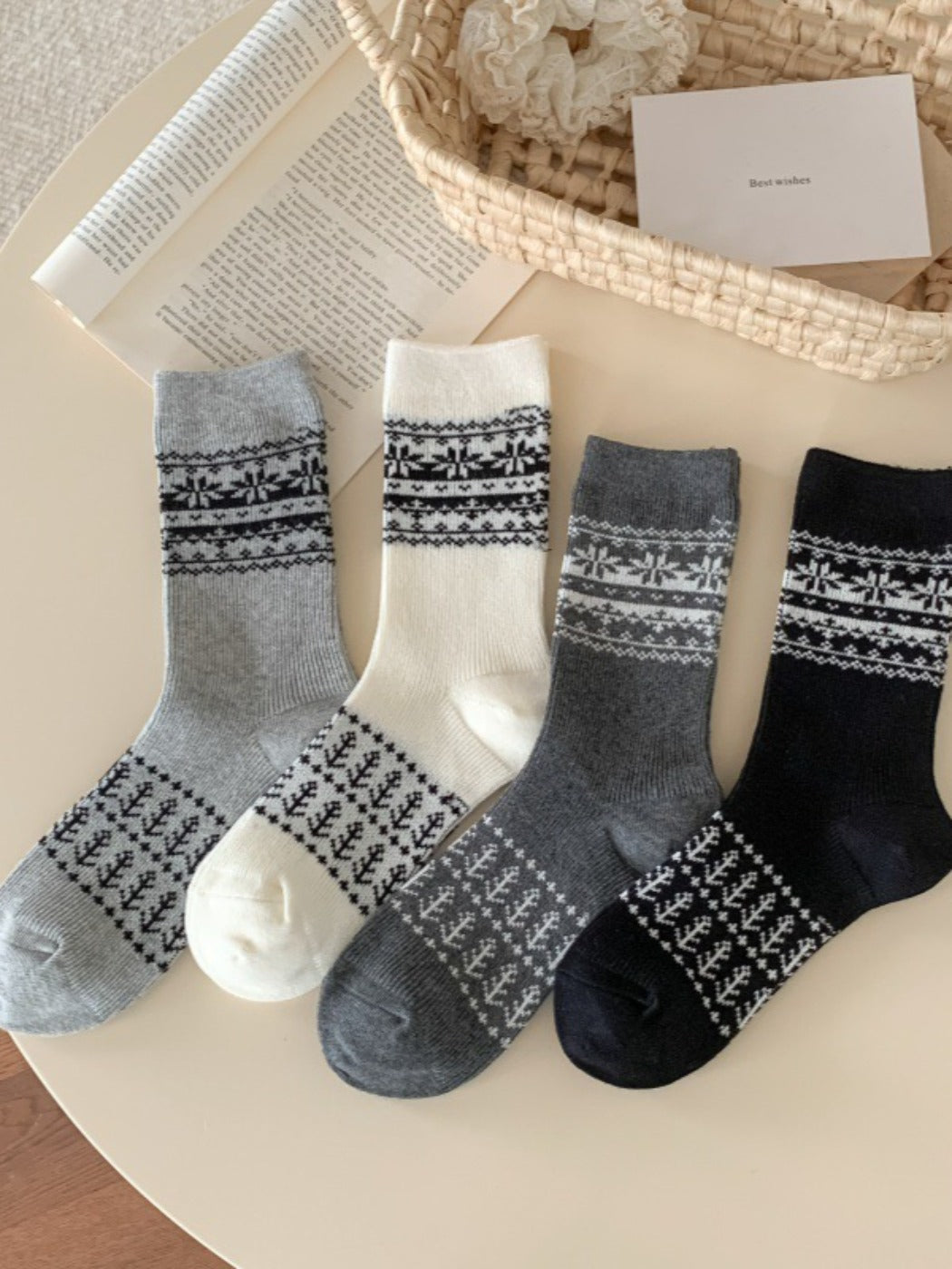Rufia - Double-knit Mid-calf Socks with Bohemian-style