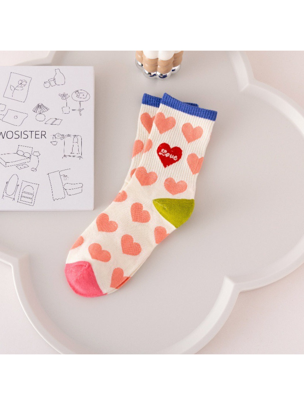 Rufia - Playful Heart Print Crew Socks