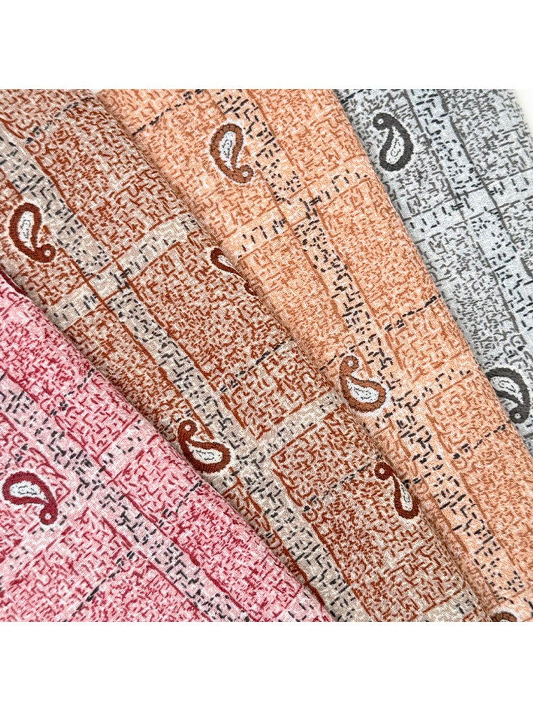 Scarvii - Leaf Print Checked Border Long Scarf