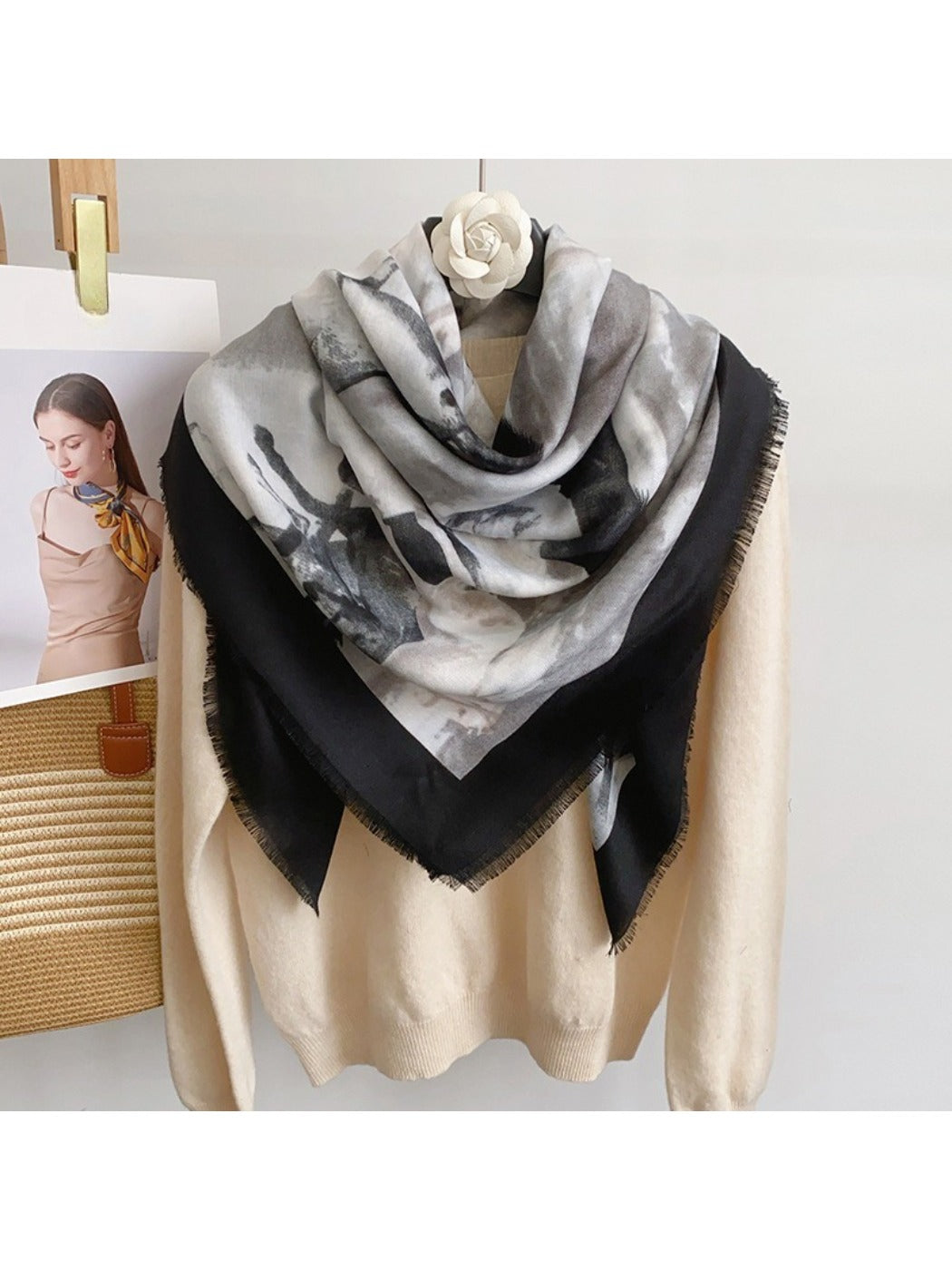 Scarvii - Watercolour Print Border Square Scarf