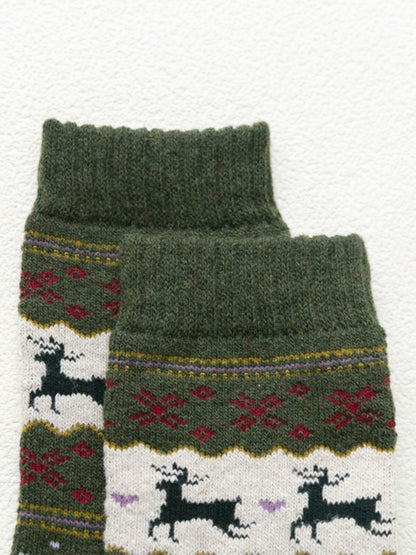 Rufia - Mid-Calf Winter Socks with Christmas Patterns - 5 Pairs/Pack