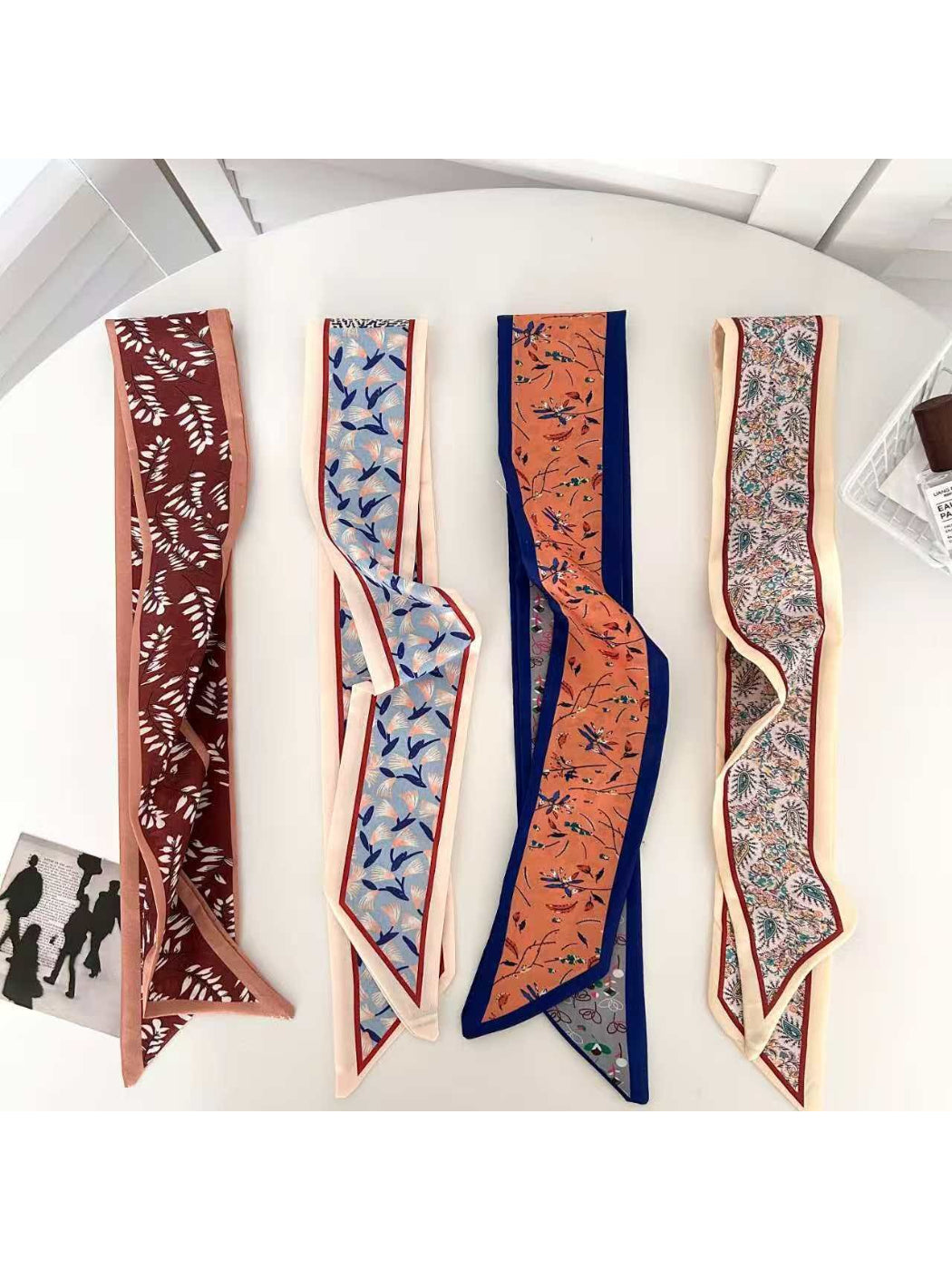 Scarvii Botanical Bird Print Skinny Scarf