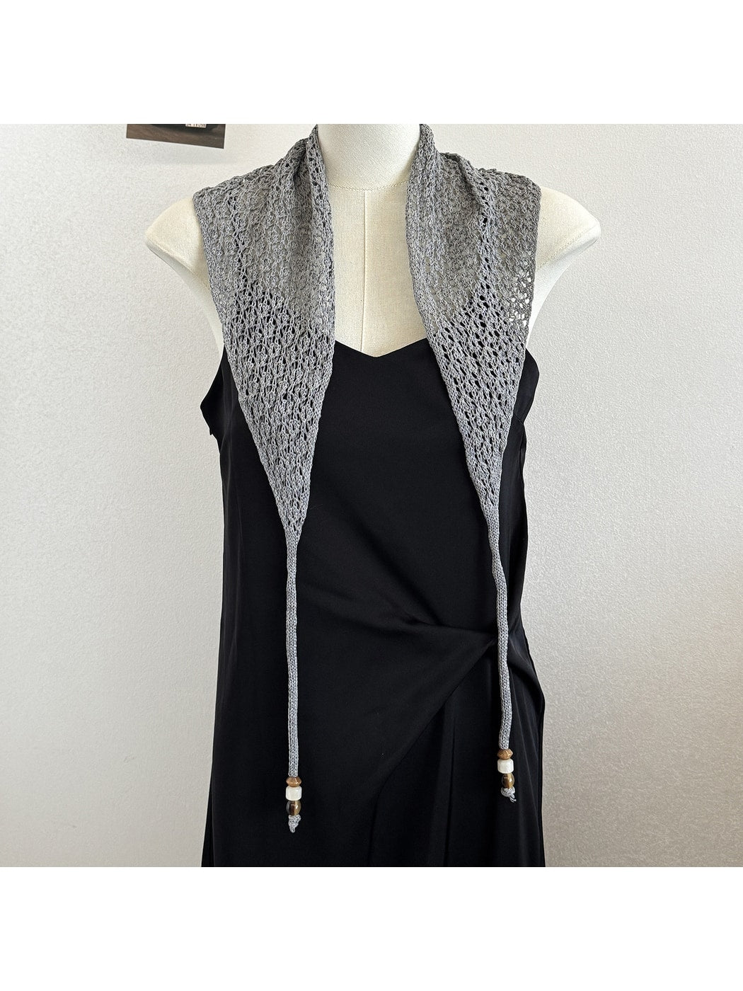 Scarvii - Beaded Tie Hollow Out Triangle Scarf