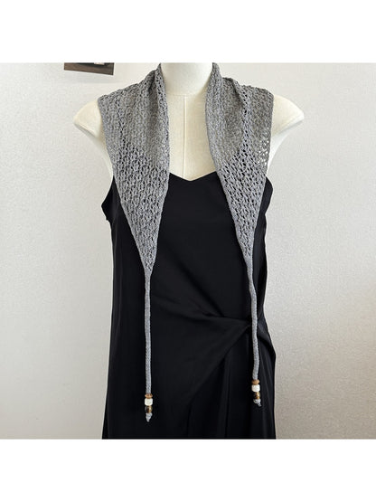 Scarvii - Beaded Tie Hollow Out Triangle Scarf