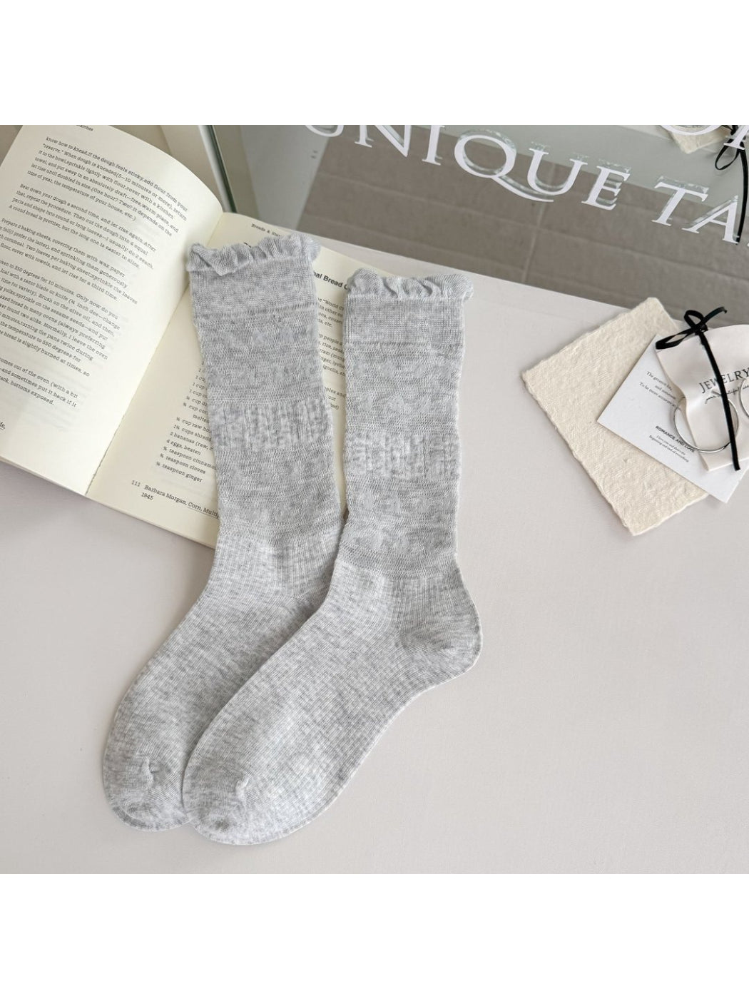 Rufia - Dot Texture Ruffle Cuff Crew Socks product image 5