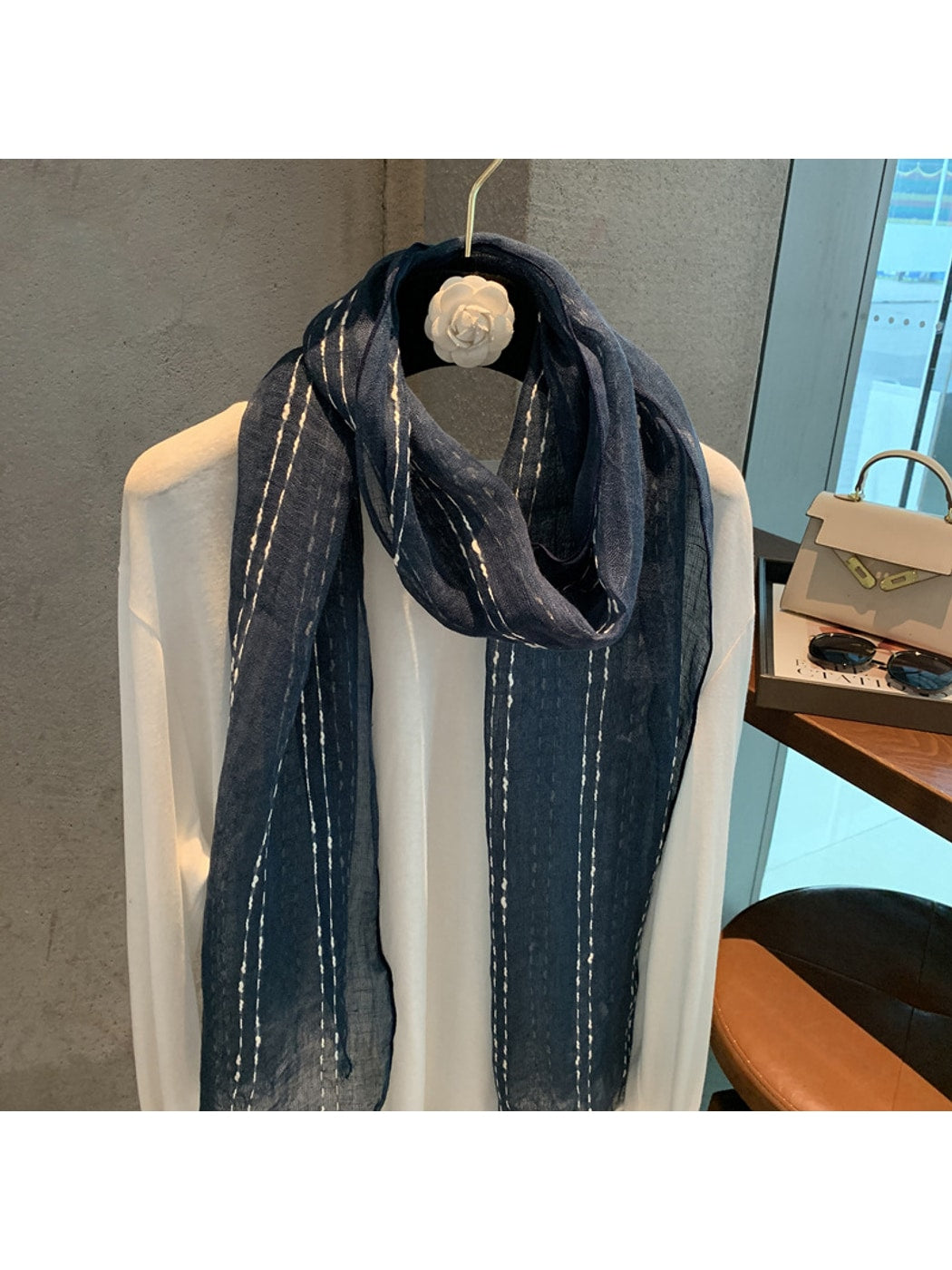 Scarvii - Minimal White Vertical Striped Scarf