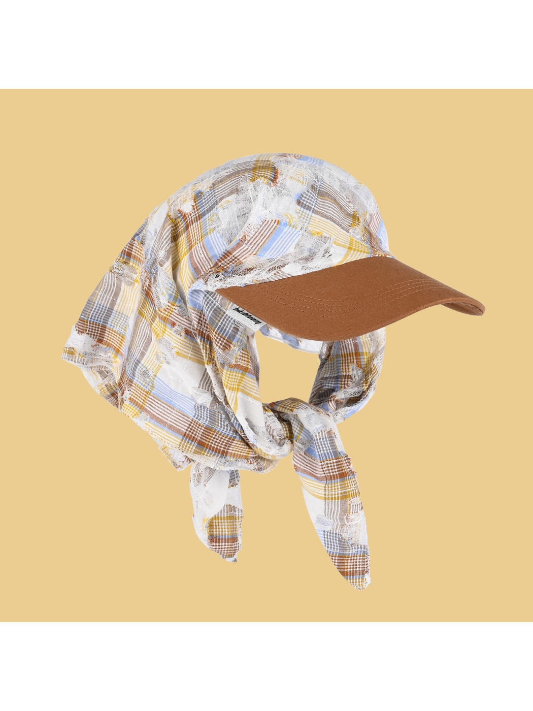 Haila - Distressed Plaid Curved Brim Headscarf Cap