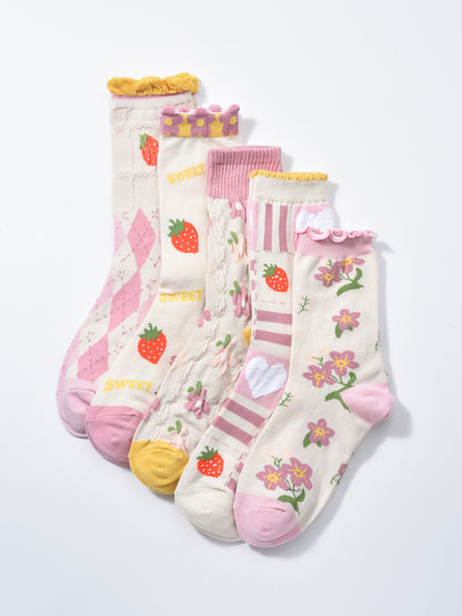 Rufia -  Strawberry Floral Pattern Women's Socks