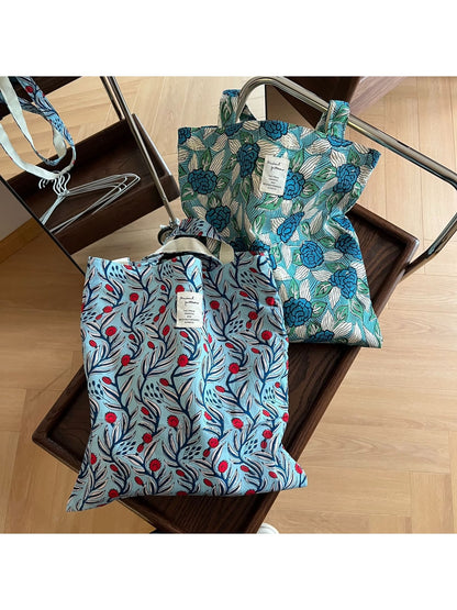 Cosbai - Retro Floral Print Open Top Tote Bag