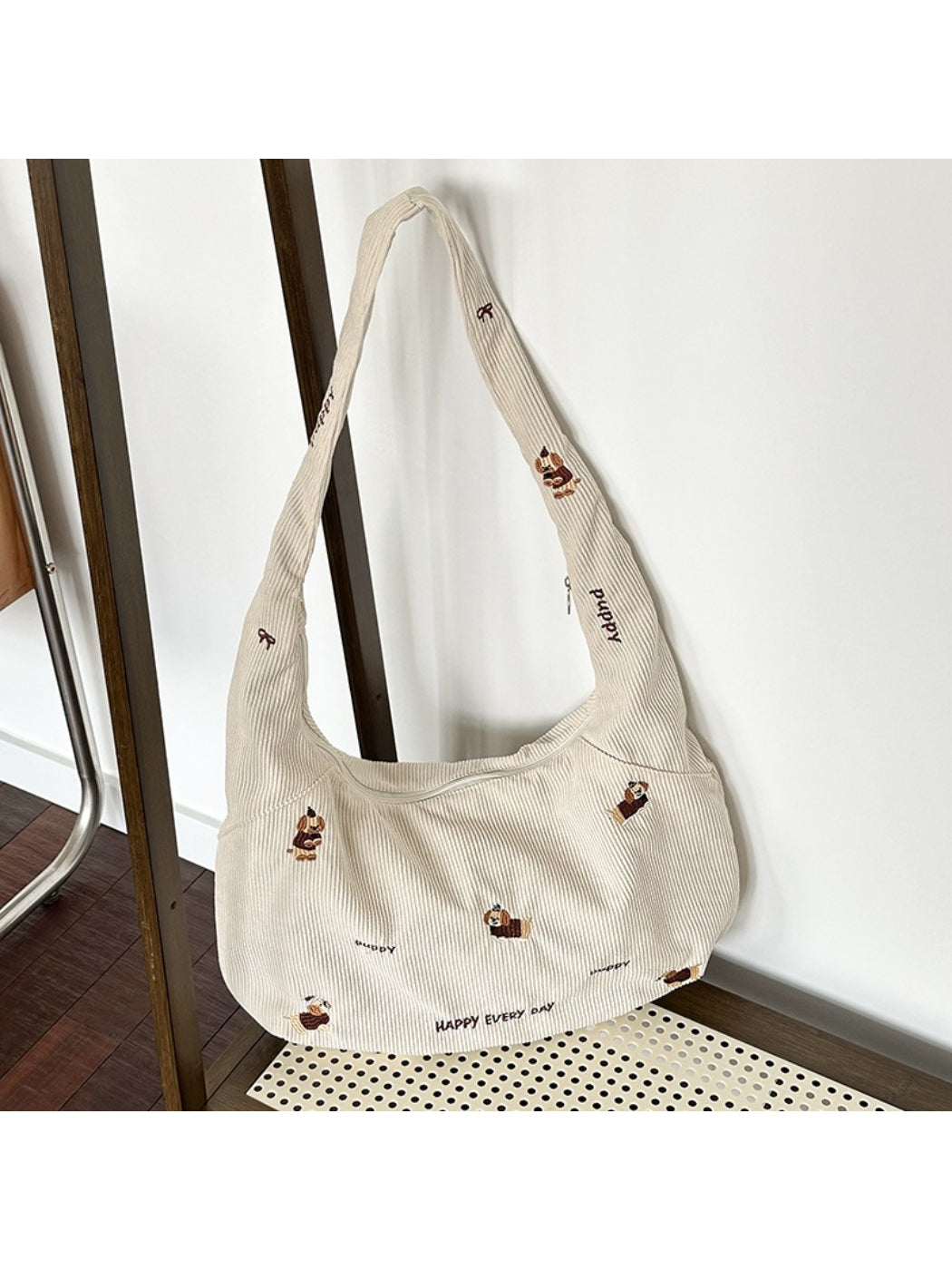Cosbai Cute Dog Slouchy Tote Bag folded to show fabric texture