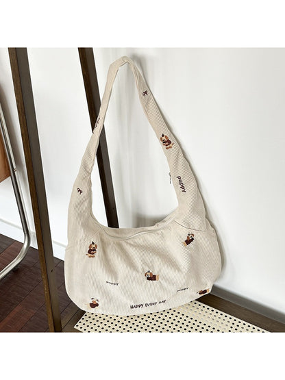 Cosbai Cute Dog Slouchy Tote Bag folded to show fabric texture