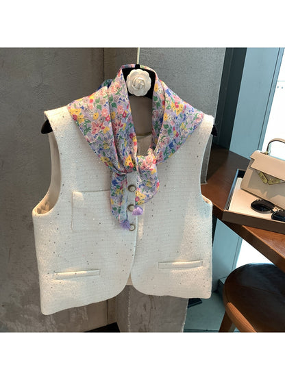 Scarvii - Bright Blossom and Leaf Print Square Scarf