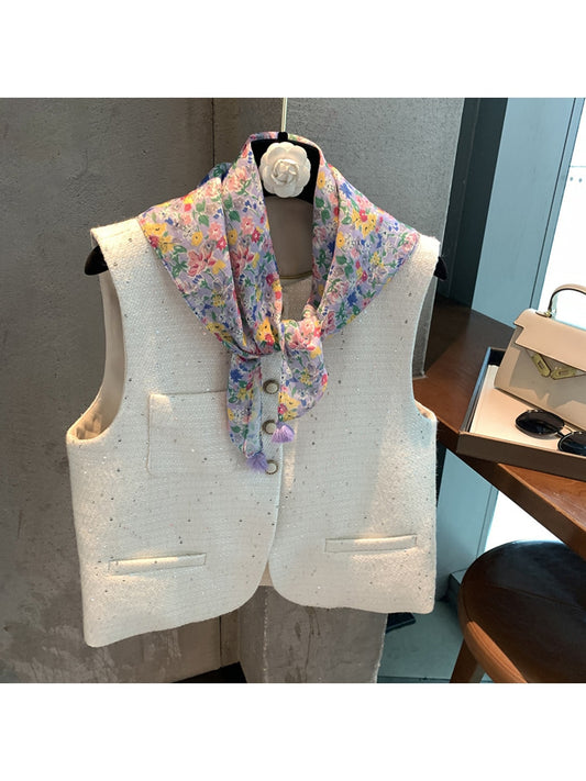 Scarvii - Bright Blossom and Leaf Print Square Scarf