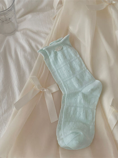 Rufia Mesh Dot Mid Calf Socks edge detail