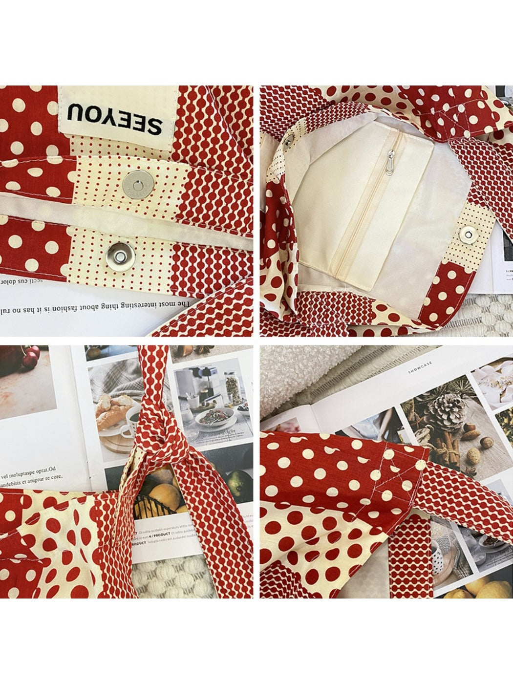 Cosbai - Red & White Boho Color-Block Fabric Shoulder Bag