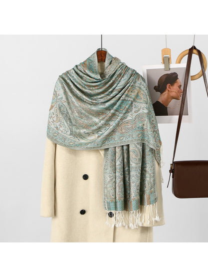 Scarvii - Ethnic Print Fringed Shawl Scarf
