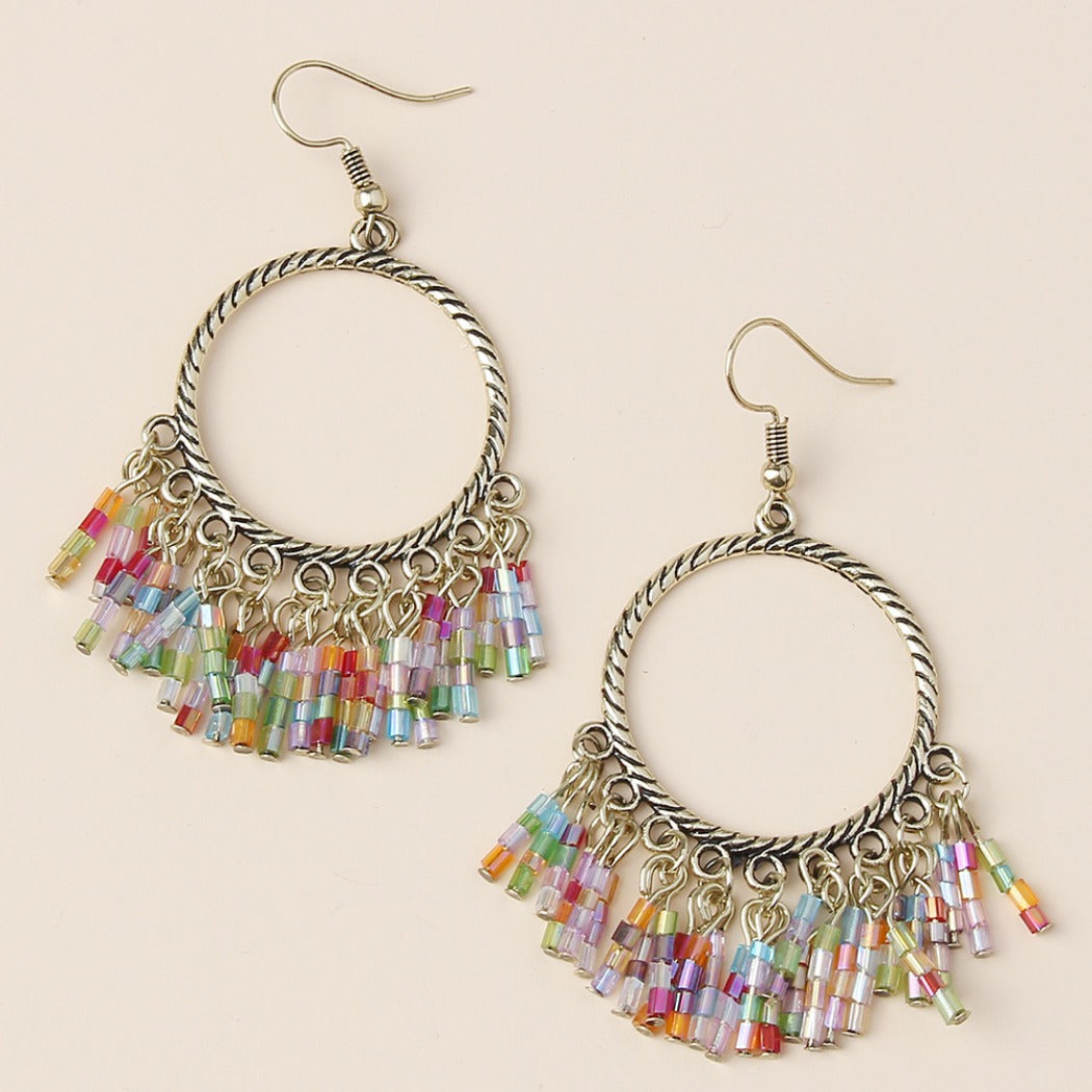 Earwish - Boho Hoop Earrings with Colorful Beaded Fringe