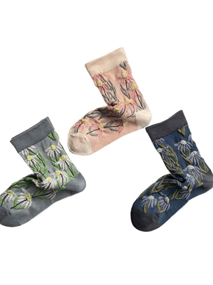 Rufia - 3D Daisy Vintage Floral Crew Socks
