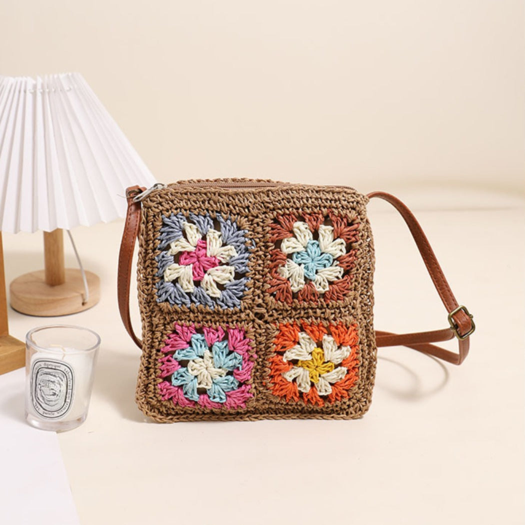 Cosbai - Vintage Square Crochet Flower Crossbody Bag