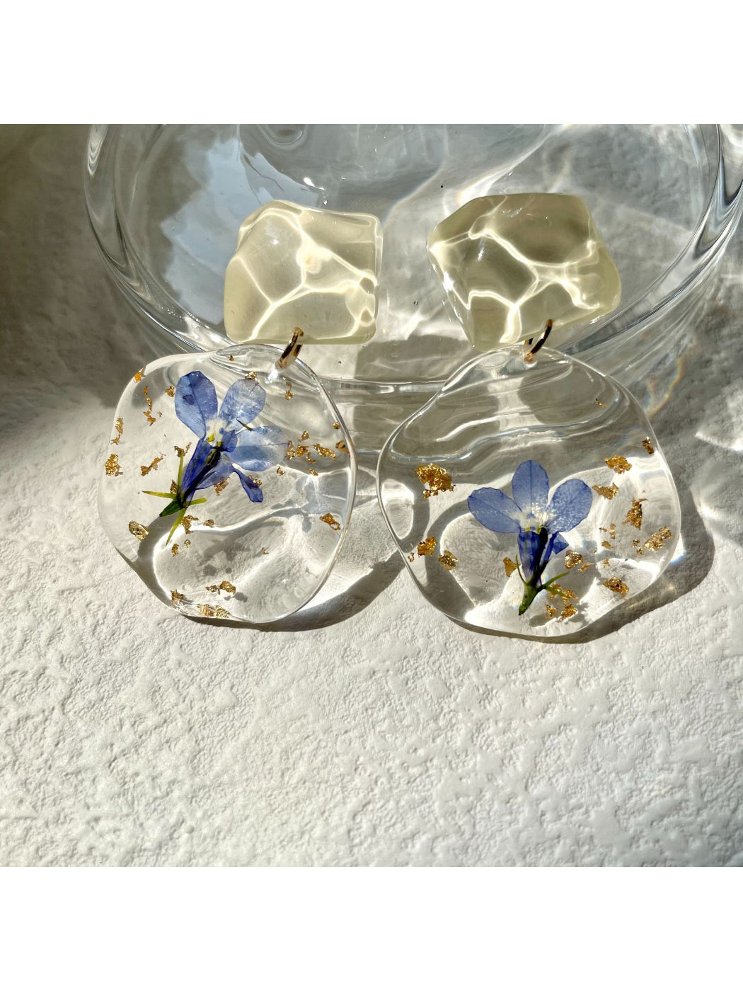 Earwish - Blue Pressed Flower Drop Earrings